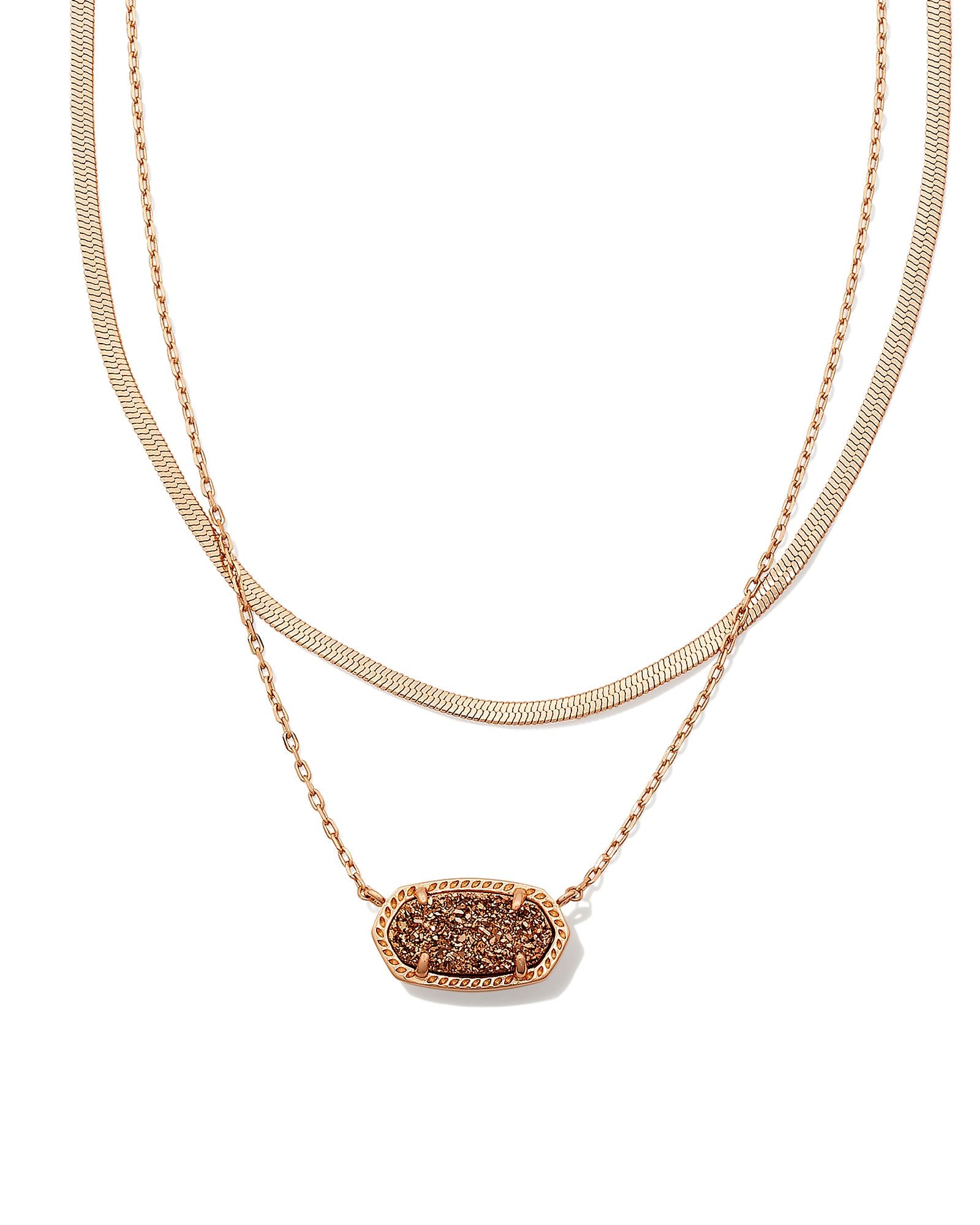 Elisa Herringbone Rose Gold Multi Strand Rose Gold Drusy