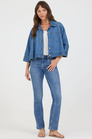 Dear John Outerwear - Jackets Cristo Raglan Sleeve Denim Shirt Jacket Mid Blue