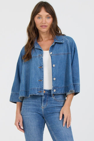 Dear John Outerwear - Jackets Xsm Cristo Raglan Sleeve Denim Shirt Jacket Mid Blue