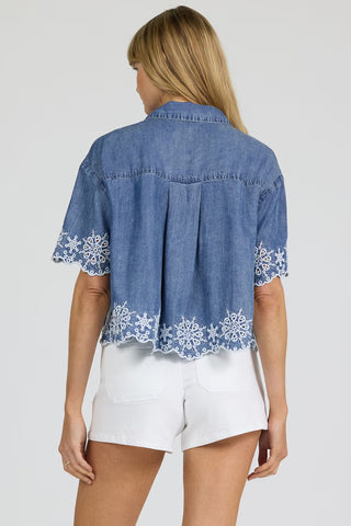 Dear John Tops - Blouse Ansel Short Sleeve Button Up Embroidered Top