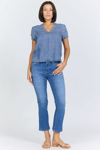 Dear John Tops - Blouse Chaya V-Neck Short Sleeve Top Blue Steel