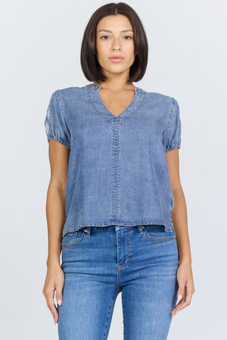 Dear John Tops - Blouse Chaya V-Neck Short Sleeve Top Blue Steel