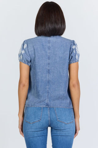 Dear John Tops - Blouse Chaya V-Neck Short Sleeve Top Blue Steel