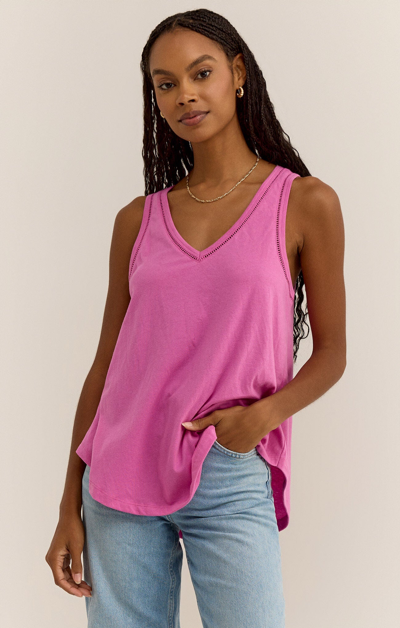 Final Sale Vagabond Lace Trim Tank Raspberry Sorbet