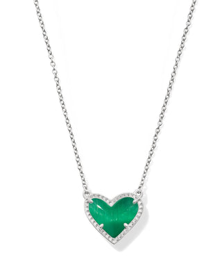Distinctively Hers Jewelry - Necklaces Ari Heart Silver Pendant Emerald Cat's Eye