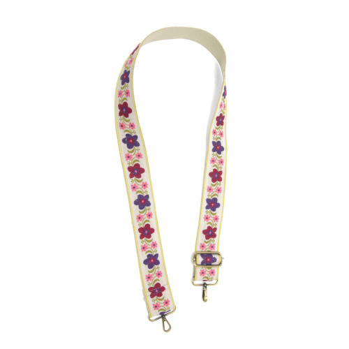 White Folk Floral Embroidered Guitar Strap