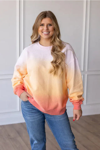 Moon Ryder Tops - Sweatshirt Ombre Corded Crew Sunset Ombre