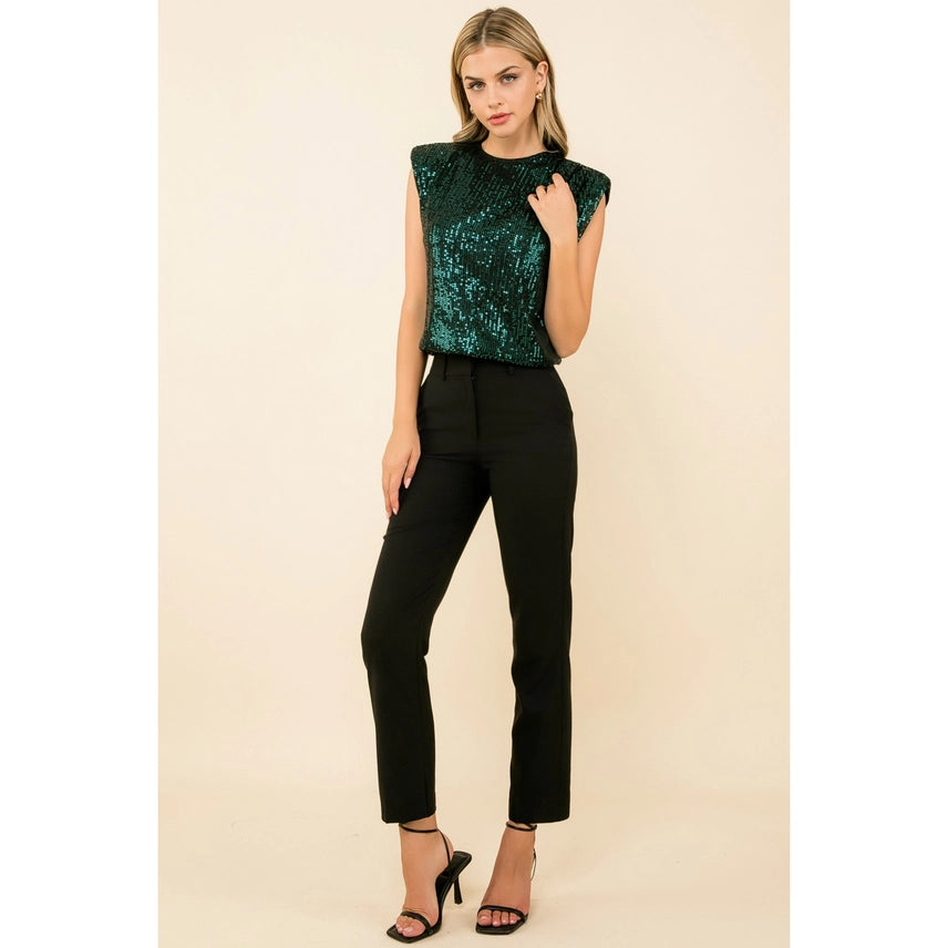 Sale Sequin Sleeveless Blouse Teal