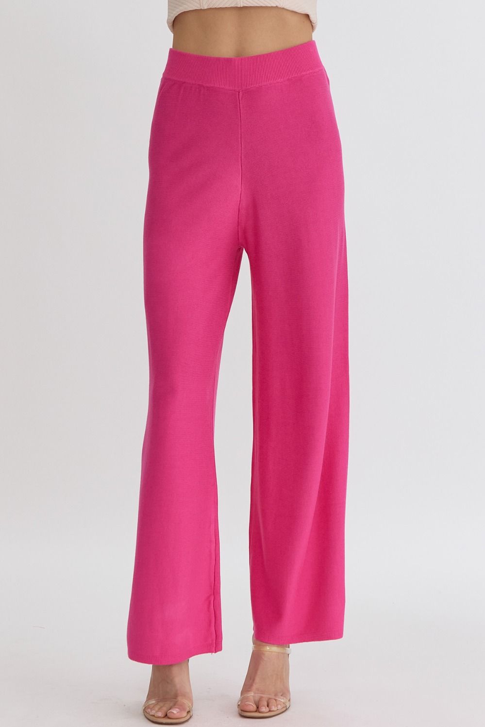 Final Sale High Waist Wide Leg Knit Pants Hot Pink