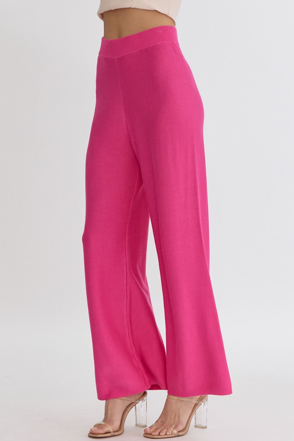 Final Sale High Waist Wide Leg Knit Pants Hot Pink