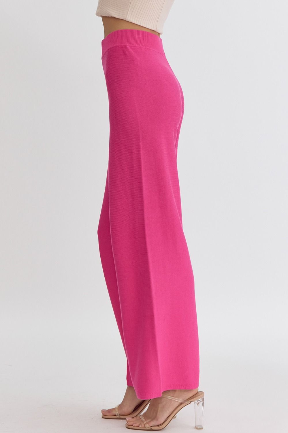 Final Sale High Waist Wide Leg Knit Pants Hot Pink