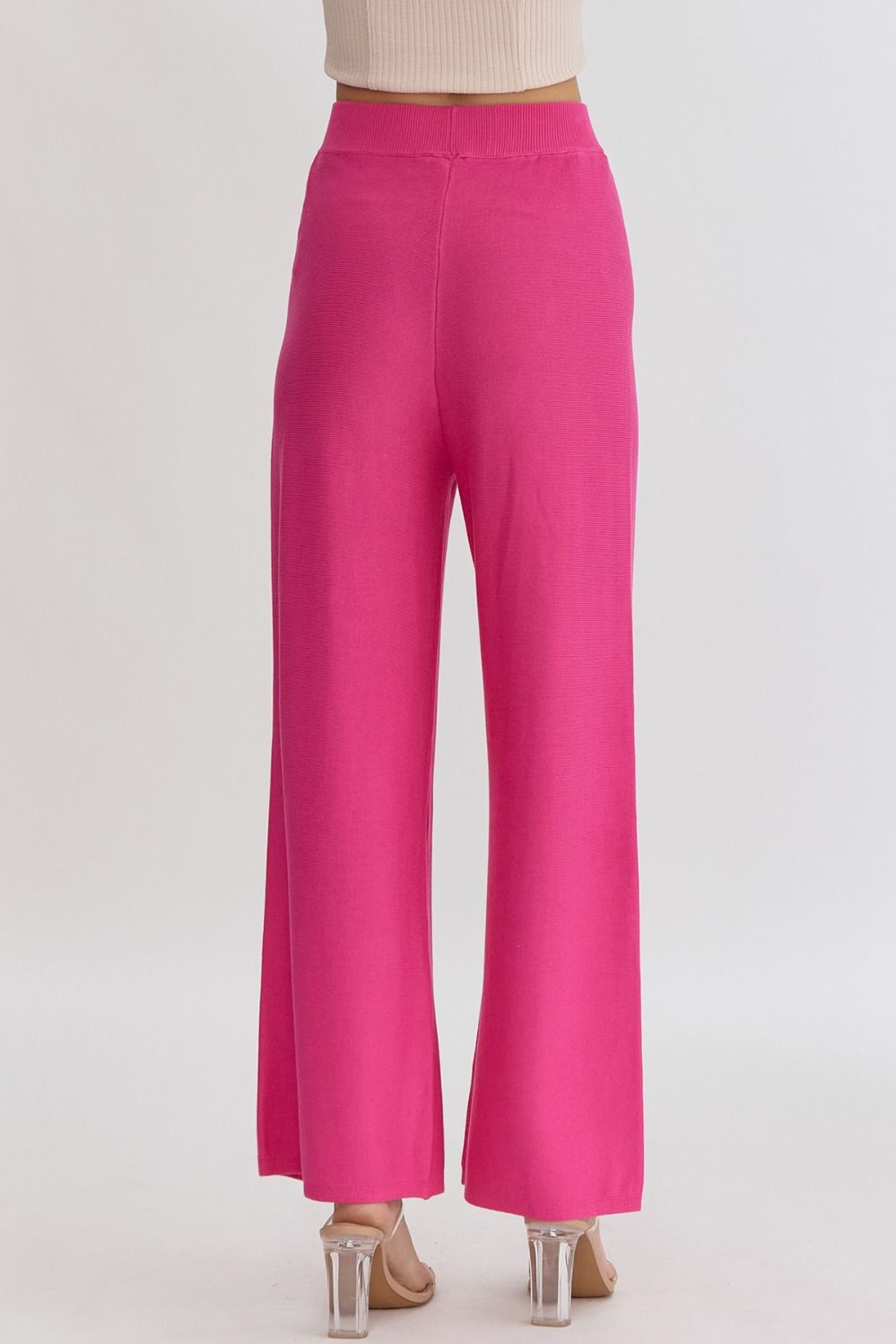 Final Sale High Waist Wide Leg Knit Pants Hot Pink