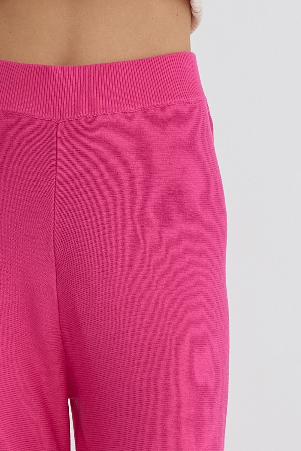 Final Sale High Waist Wide Leg Knit Pants Hot Pink