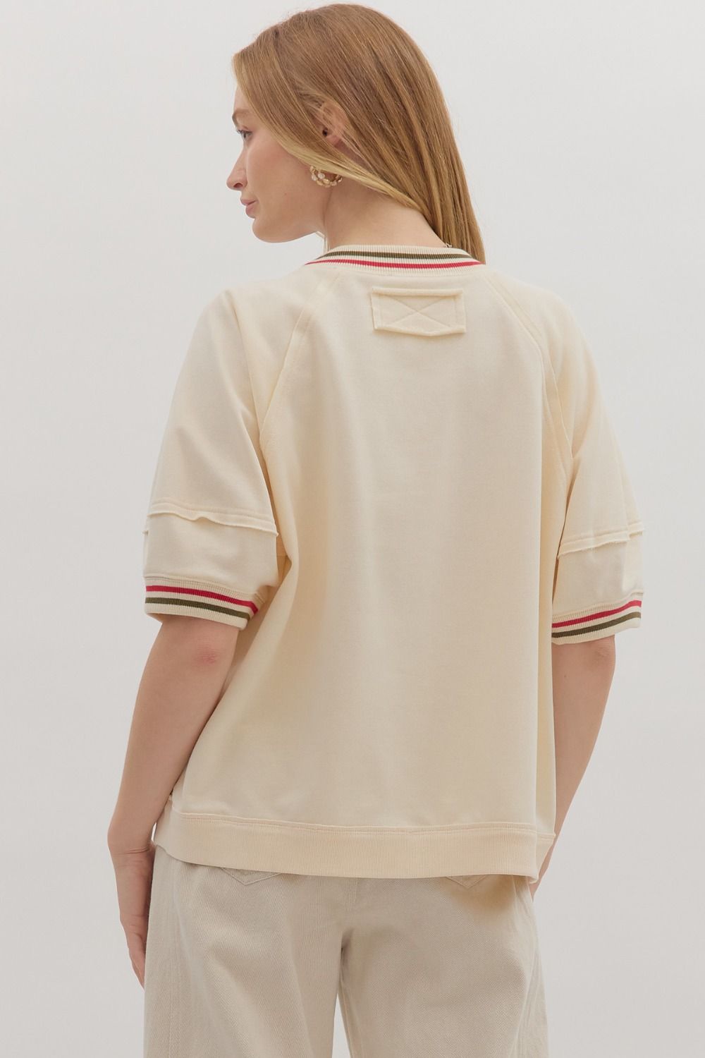 3/4 Sleeve Raglan Sleeve Pullover w/Multicolor Accent