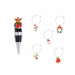 Evergreen Home - Drinkware Reindeer Wine Stopper & Charm Set
