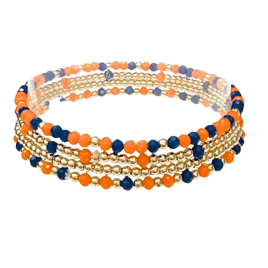 Set of 4 Gameday Stretch Bracelets Orange/Navy
