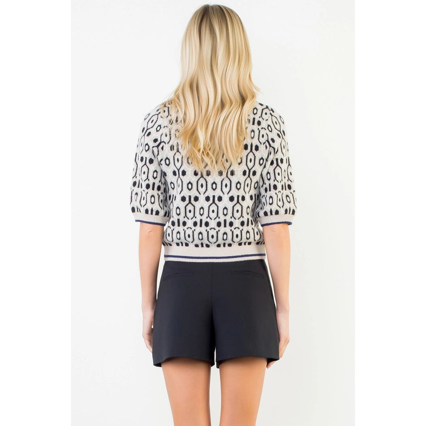 Short Sleeve Abstract Print Sweater