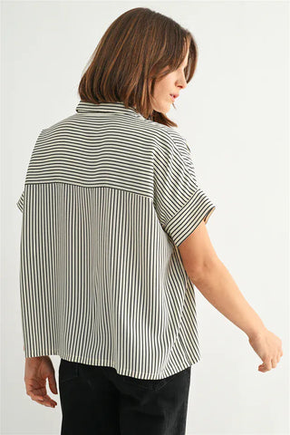 Fun2Fun Tops - Blouse Light Weight Striped Short Sleeve Shirt