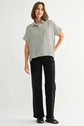 Fun2Fun Tops - Blouse Light Weight Striped Short Sleeve Shirt