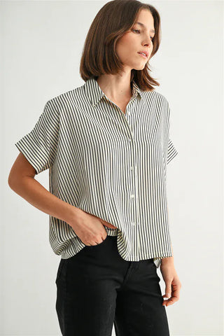 Fun2Fun Tops - Blouse Light Weight Striped Short Sleeve Shirt