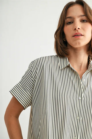 Fun2Fun Tops - Blouse Light Weight Striped Short Sleeve Shirt