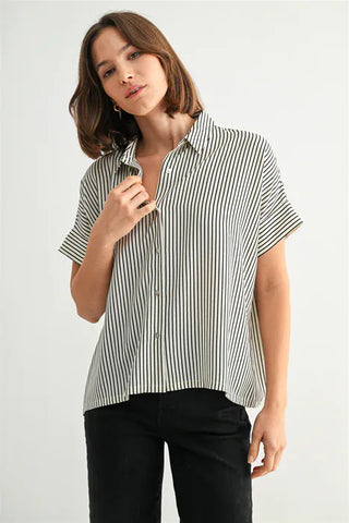 Fun2Fun Tops - Blouse Sm Light Weight Striped Short Sleeve Shirt