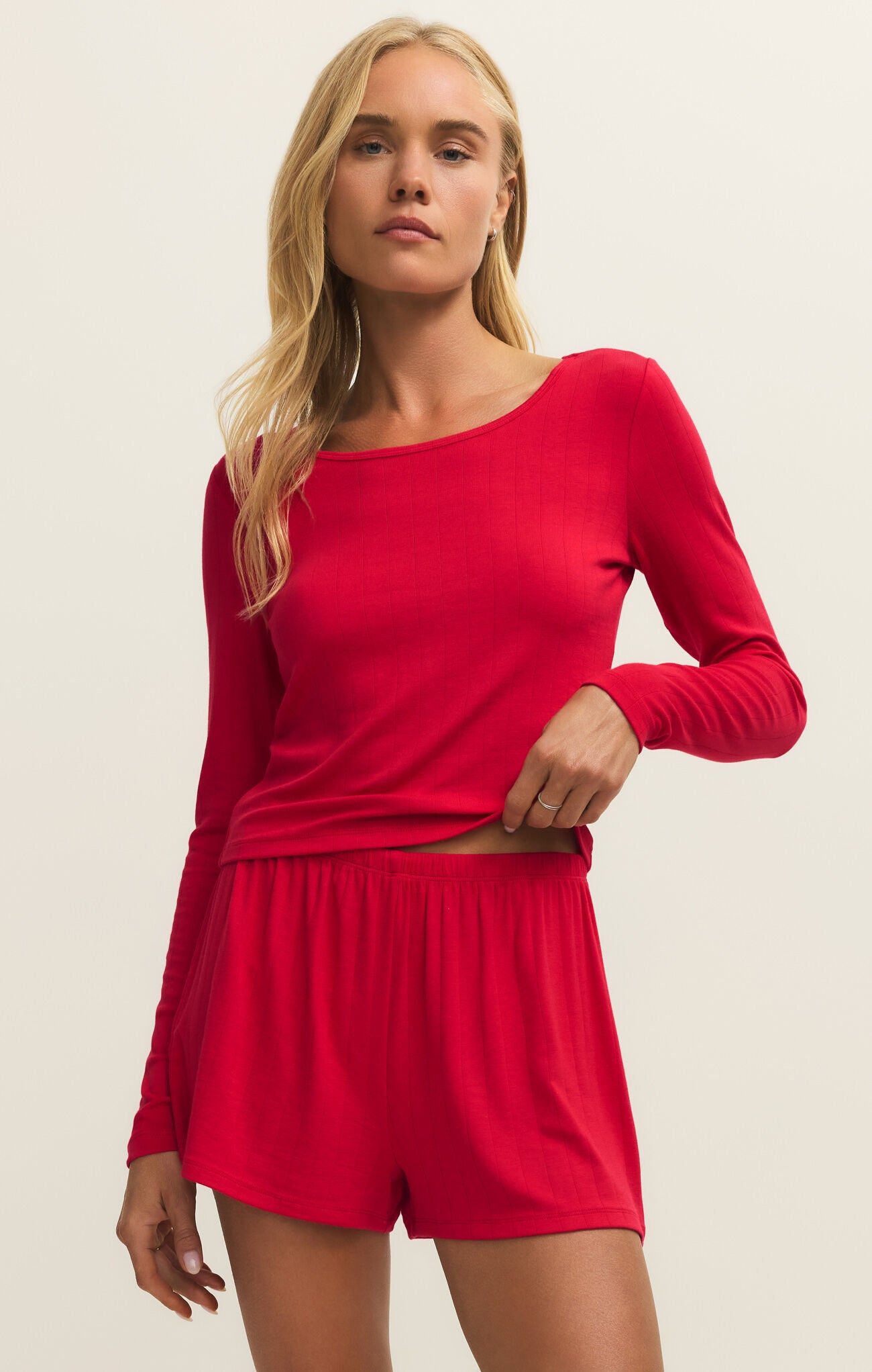 Felt Cute Long Sleeve Rib Top Kiss Me Red