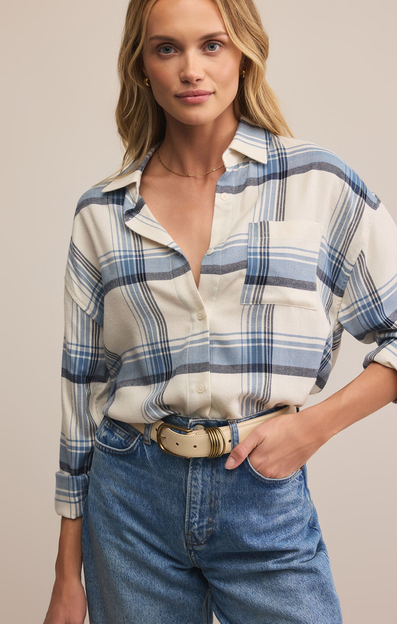 Sale River Plaid Button Up Vintage Indigo