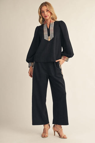 Jodifl Bottoms - Pants Faux Suede Pants w/Side Plaid Contrast