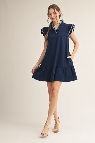 Jodifl Dresses Layered Ruffle Cap Sleeve Dress w/Embroidered Scallop Edge Detail