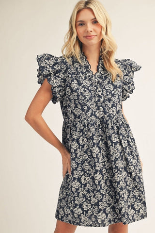 Jodifl Dresses Layered Ruffle Sleeve Print Dress