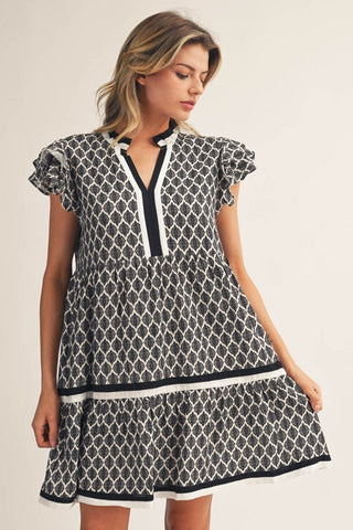 Jodifl Dresses Layered Ruffle Sleeves Baroque Print Tiered Dress
