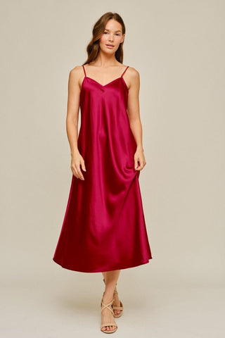 Jodifl Dresses Satin Cami Midi Dress w/Cable Knit Sweater Set