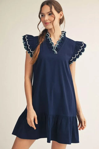 Jodifl Dresses Sm Layered Ruffle Cap Sleeve Dress w/Embroidered Scallop Edge Detail