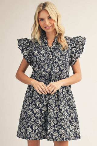 Jodifl Dresses Sm Layered Ruffle Sleeve Print Dress