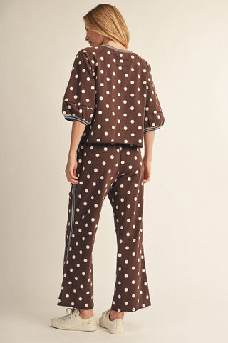 Jodifl Sets 3/4 Puff Sleeve Polka Dot Top & Drawstring Pants Set
