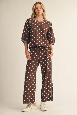Jodifl Sets Sm 3/4 Puff Sleeve Polka Dot Top & Drawstring Pants Set