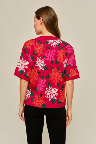 Jodifl Tops - Sweaters Short Sleeve Poinsettia Pattern Sweater w/Sequins