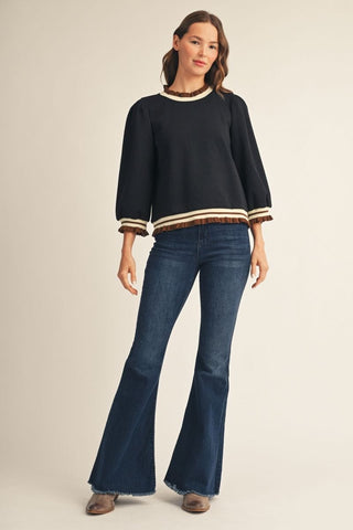 Jodifl Tops - Sweatshirt 3/4 Sleeve Sweatshirt w/Accent Color Trim