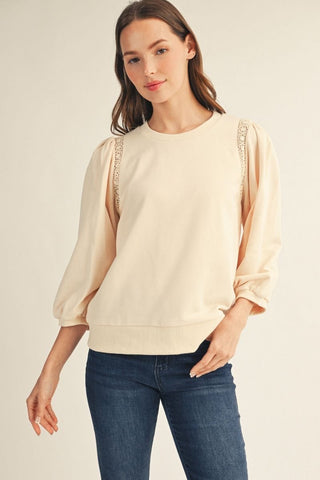 Jodifl Tops - Sweatshirt Sm 3/4 Puff Sleeve Sweatshirt w/Crochet Lace Trim