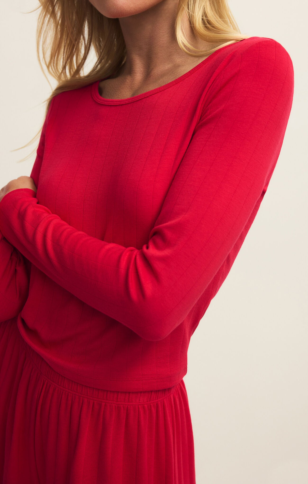 Felt Cute Long Sleeve Rib Top Kiss Me Red