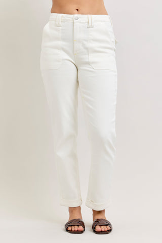 Judy Blue Bottoms - Pants 24 High Waist Aurora Weekend Pant Cuffed White