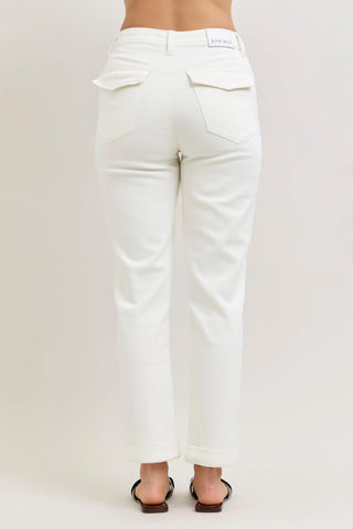 Judy Blue Bottoms - Pants High Waist Aurora Weekend Pant Cuffed White