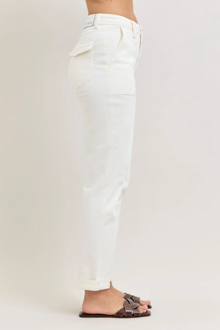 Judy Blue Bottoms - Pants High Waist Aurora Weekend Pant Cuffed White