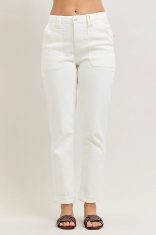 Judy Blue Bottoms - Pants High Waist Aurora Weekend Pant Cuffed White
