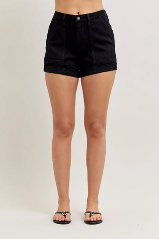 Judy Blue Bottoms - Shorts High-Rise  Aurora Weekender Short Double Rolled Cuff Black
