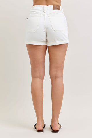 Judy Blue Bottoms - Shorts High-Rise  Aurora Weekender Short Double Rolled Cuff White