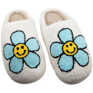 Katydid Loungewear- Sleepwear - Slippers S/M - 6/7 Mint Daisy Happy Face Sherpa Slippers