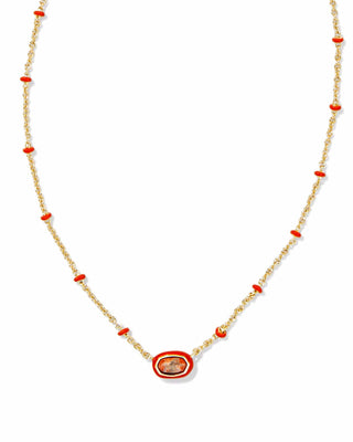 Kendra Scott Accessories Mini Elisa Enamel Framed Pendant Necklace Gold Variegated Orange Magnesite
