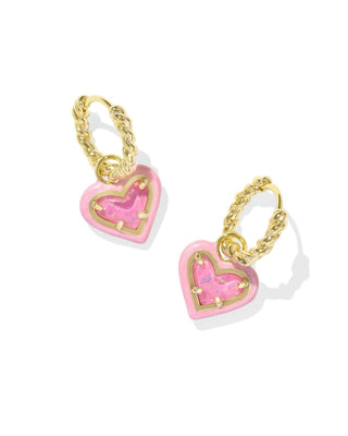 Kendra Scott Jewelry - Earrings Ari Heart Gold Enamel Frame Huggie Earrings Pink Iridescent Glitter Glass